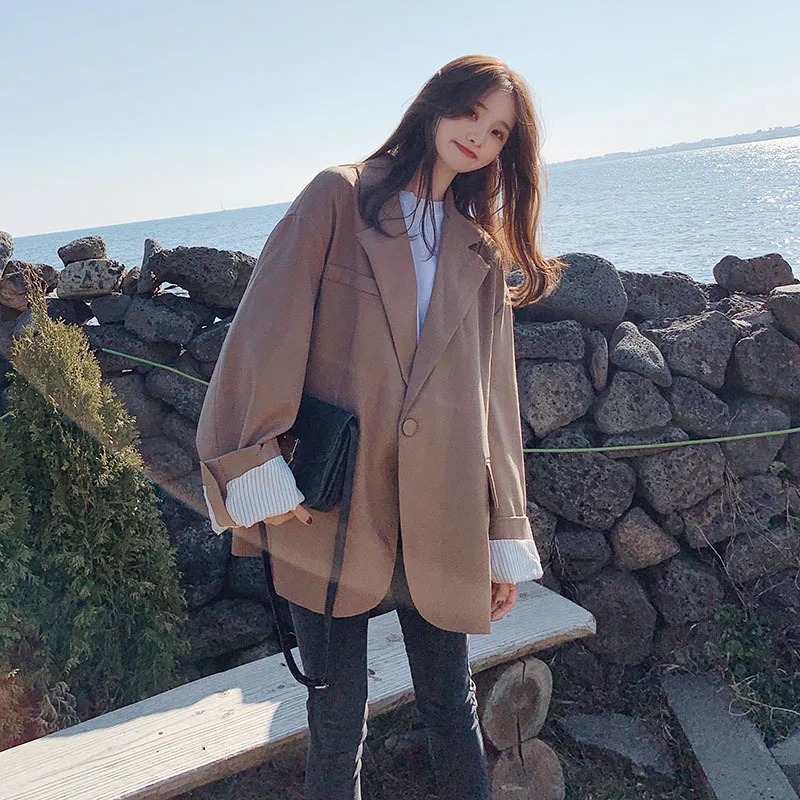 

2019 Camel Small Suit WOMEN'S Coat Korean-style 2019 New Style Spring Loose Ol Elegant Casual Blazer 8507
