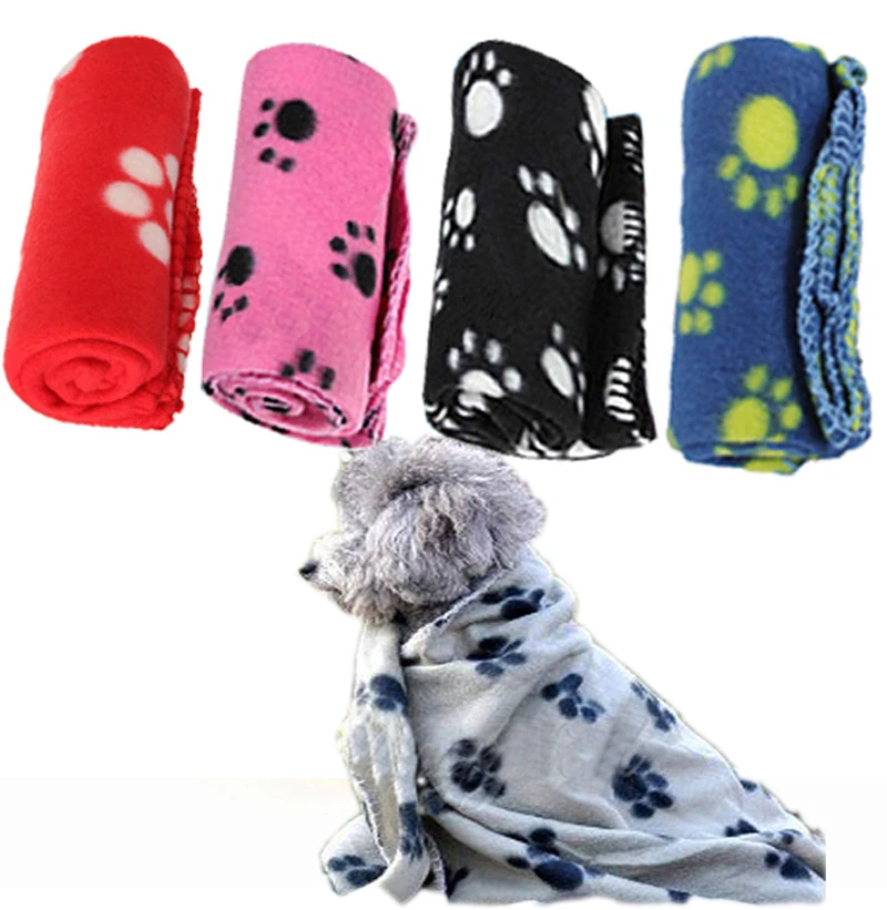 

Cute Soft Warm Pet Puppy Dog Cat Paw Print Fleece Blanket Mat Bed Randomly N'