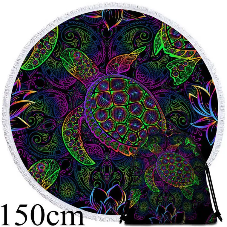 003 Towel 150cm-Bag Постельные принадлежности Outlet Черепашки богемный кисточкой гобелен цветок круглый пляжное полотенце большой для взрослых микрофибра Toalla одеяло черепаха коврик - Цвет: 003 Towel 150cm-Bag