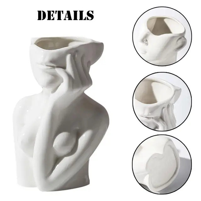 2021 New Ceramic Human Face Flower Vase Art Creatrive Sculpture Human Head Abstract Plant Flower Pot Home Decor Arrangement 6