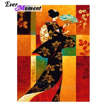 

Ever Moment DIY All Diamond 5D Mosaic Picture Japanese Kimono Beautiful Geisha Home Decoration Diamond Painting Art 5L334