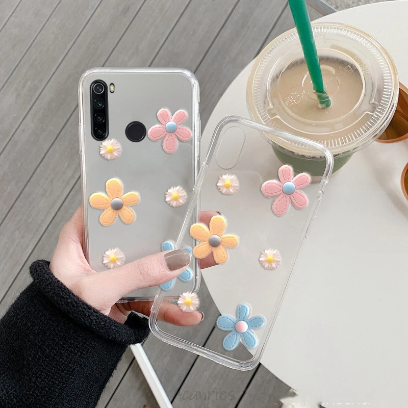 

transparent 3d flower case on for xiaomi redmi note 9 9s 8t 8 8a 7 7a 6 5 4 4x k30 k20 pro plus prime soft silicone back cover