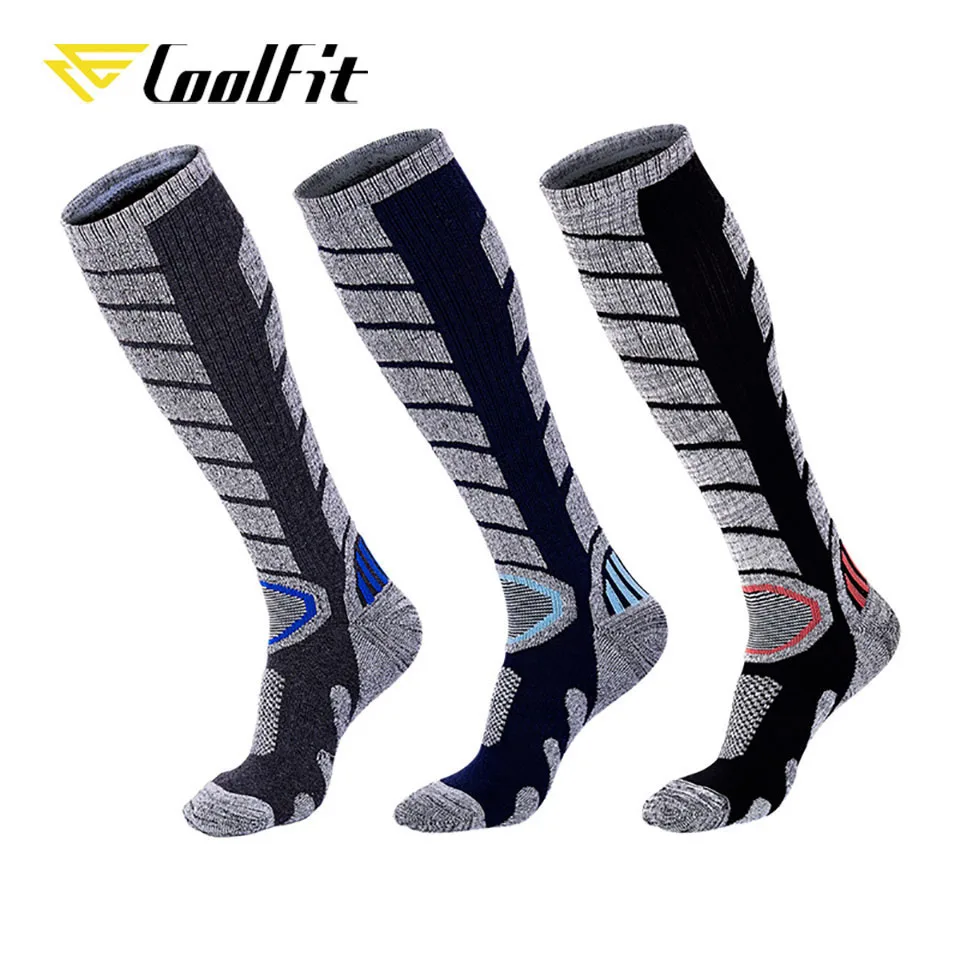 CoolFit 1 Pair Long Ski Socks Thicker Cotton Outdoor Sports Camping Hiking Snow Soft Sock Snowboard Climbing Winter Warm Thermal