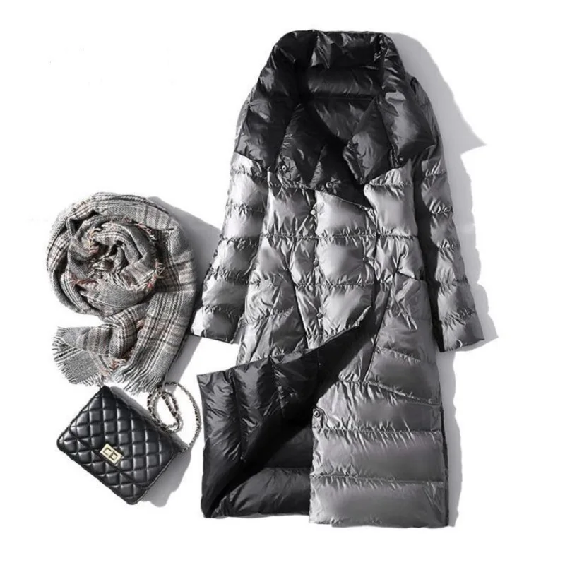 Simple Comfortable Fashion All-match Women Tops ?Women Down Jacket 2020 Double Sided Winter Turtleneck White Duck Down Coat Long Double Breasted Warm Parkas Famale Snow Outwear