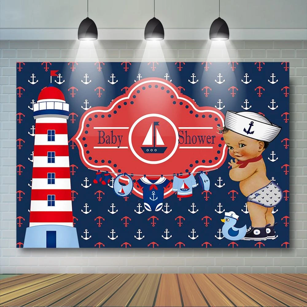 Ahoy It S A Boy Backdrop Dekorasi Pesta Baby Shower Nautikal