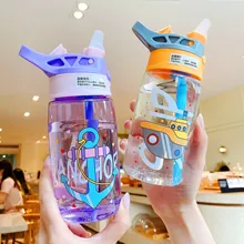 Botellas de agua para bebés y niños, botellas de plástico con pajita para beber, escolares, 480ML