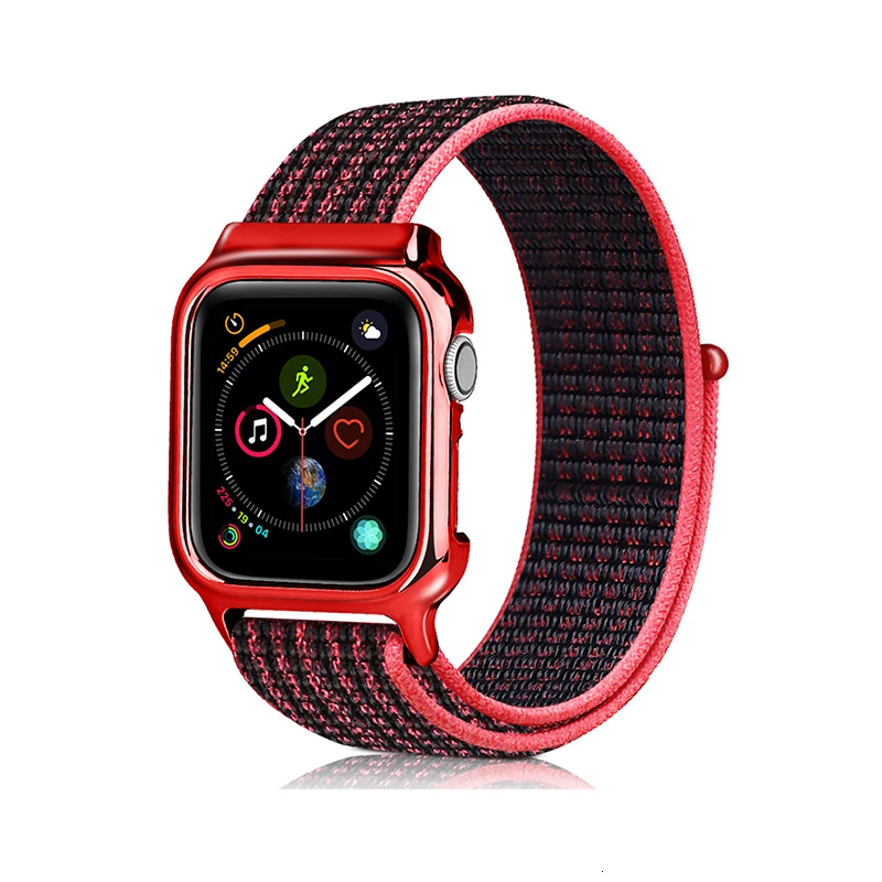 Спортивный чехол на липучке для Apple Watch band 44 мм 40 мм петля iwatch series 5 4 3 2 1 42 мм 38 мм браслет наручные Аксессуары для часов - Цвет ремешка: Red Black