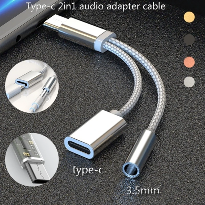 

2in1 Type-c Usb Audio Adapter TYPE-C To 3.5mm Jack Headphone Converter Music Charging Adapter Charging for samsung Huawei xiaomi