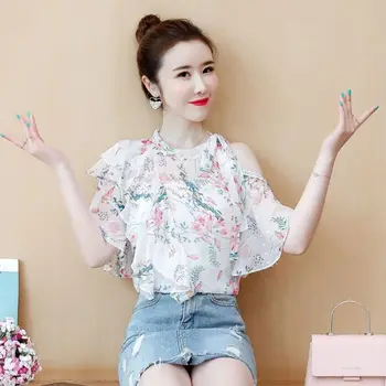 

Short-sleeved t-shirt female printed top 2020 summer new Korean fashion wild sweet super fairy floral chiffon shirt