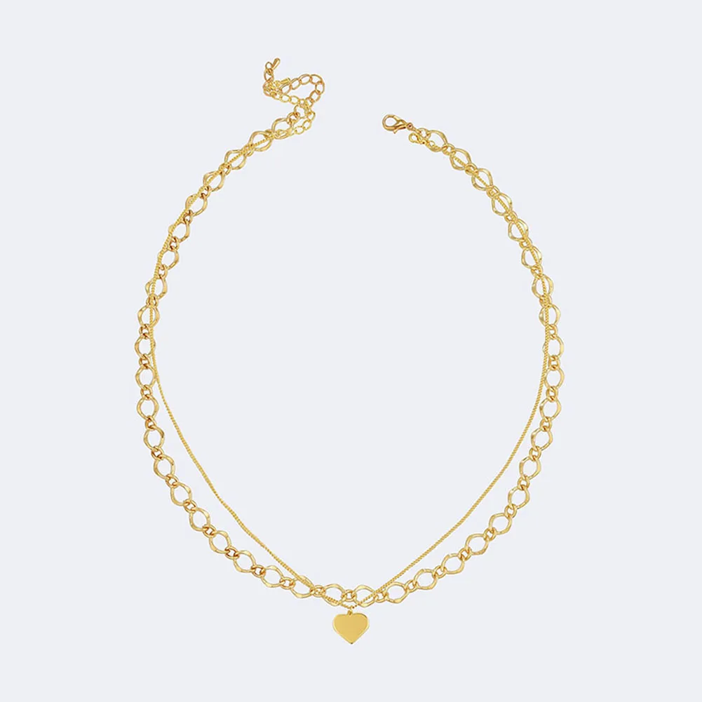 2Pcs Fashion Tiny Heart Dainty Initial Necklace Gold Color Heart Dangle Alloy Choker Necklace For Women Pendant Jewelry Gift