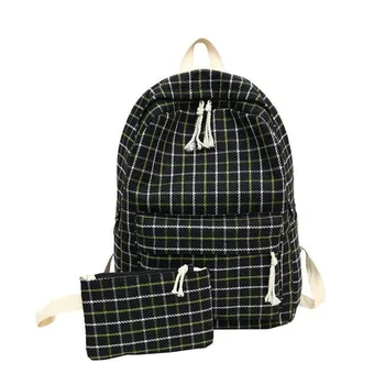 

New 2 set Plaid pattern Backpack Canvas Women Shoulder Bag New Teenager Girl School Backpack Female Mochilas Backpack 1P34