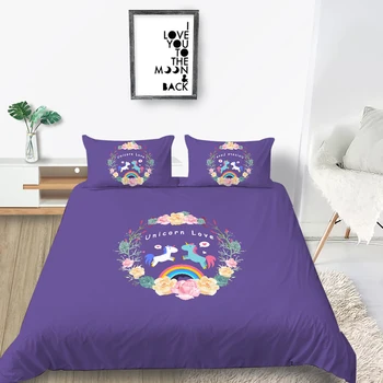 

Wreath Bedding Set Unicorn Cartoon Cute Fashionable 3D Duvet Cover Purple King Queen Twin Full Single Double Soft Bed Set