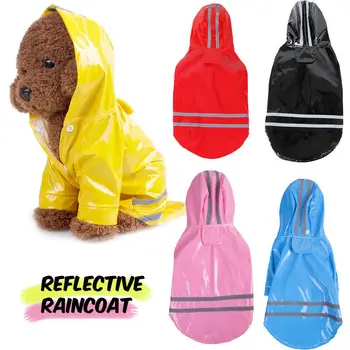 

Reflective Raincoat Jacket Rain Coat Dog For Small Dogs PU Hooded Pet Waterproof