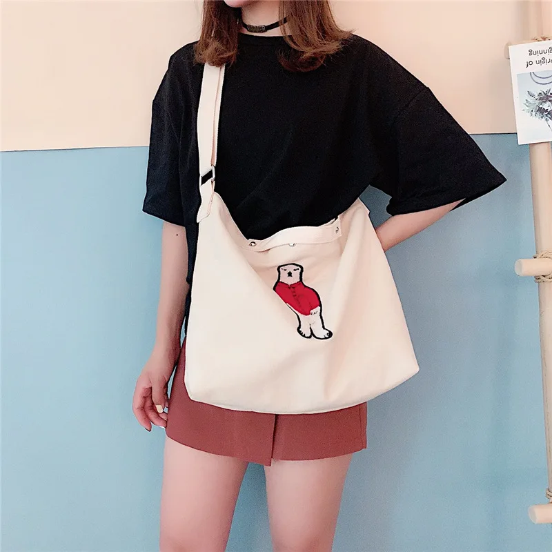

Popular summer cute canvas tote bag women 2019 new wild ins single shoulder bag diagonal package tide