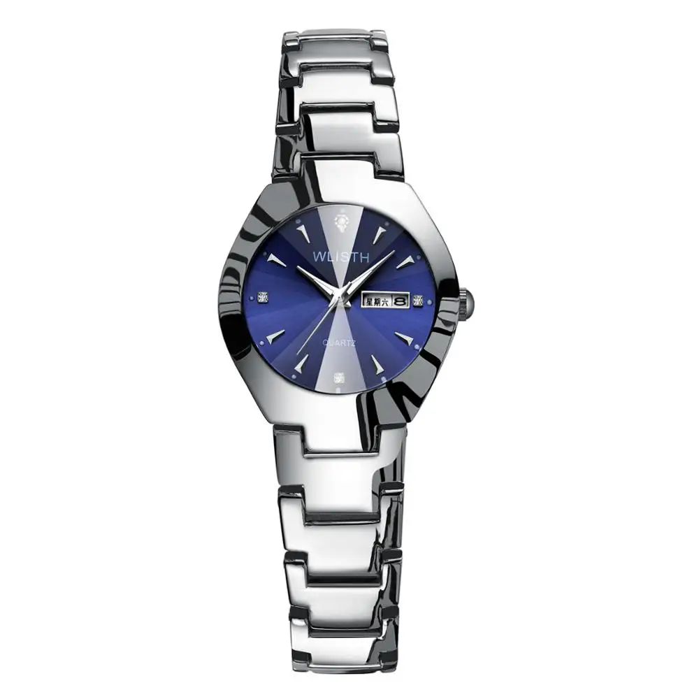 Women silver blue WLISTH водонепроницаемые парные часы из вольфрамовой стали, розовые женские часы с календарем, кварцевые часы Zegarek Damski - Цвет: Women silver blue