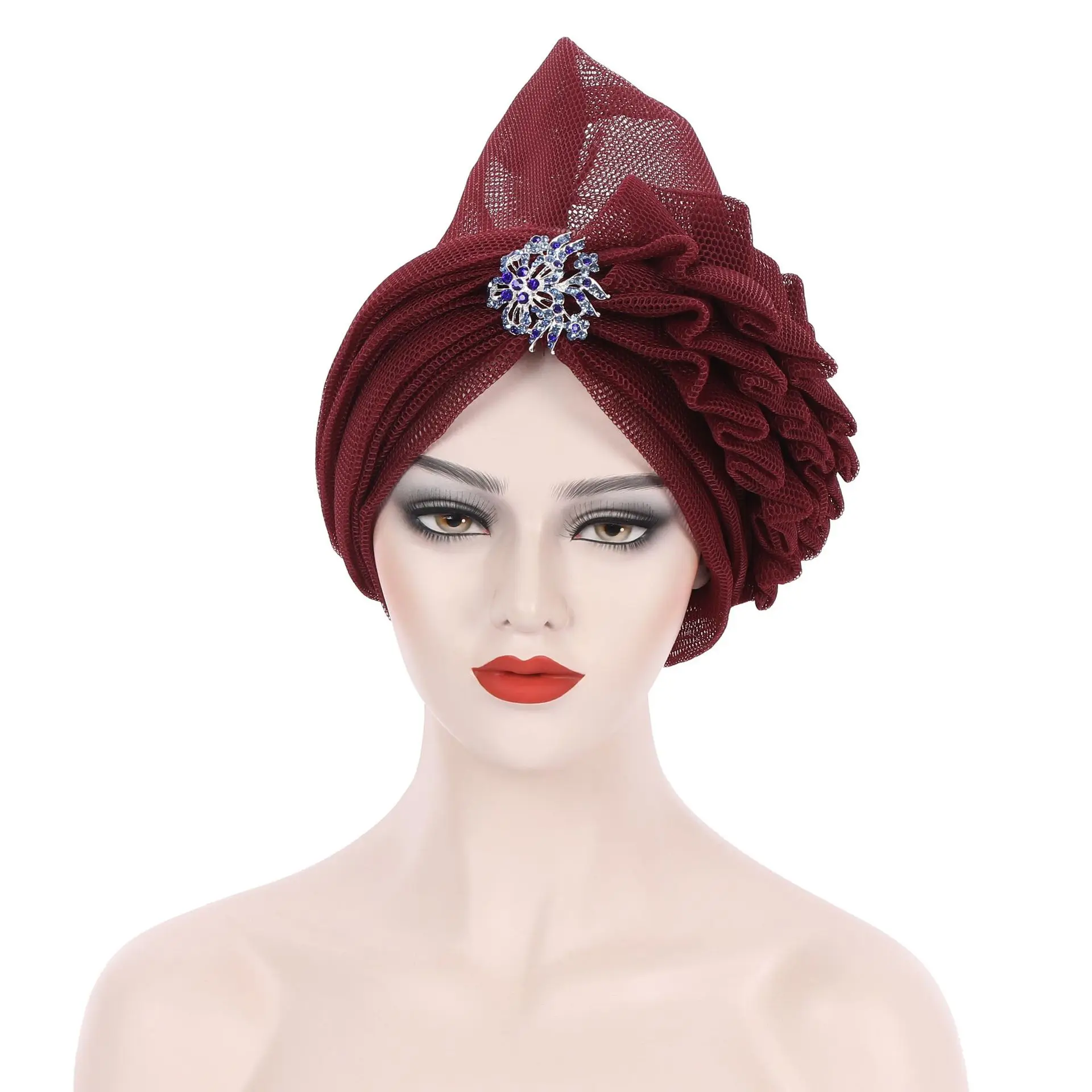 African Fashion Turbans Hat Women Auto Gele Stacked Stick Diamond Flower Bazin Riche Dashiki African Headtie Headwrap Hijabs african attire for women