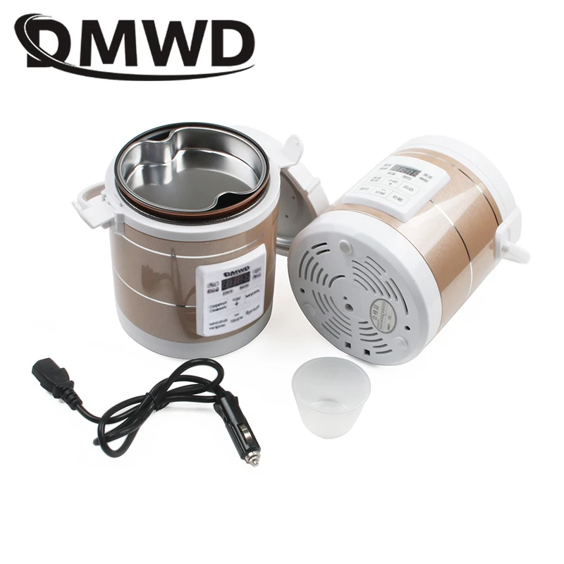 DMWD 12V 24V Mini Car Truck Rice Cooker Soup Porridge Cooking Machine Food Steamer Electric Heating Lunch Box Meal Heater Warmer