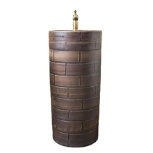 

Floor-Type Integrated Pedestal Basin Ceramic Home Bathroom Washbasin Outdoor Courtyard Retro Column Wash Basin