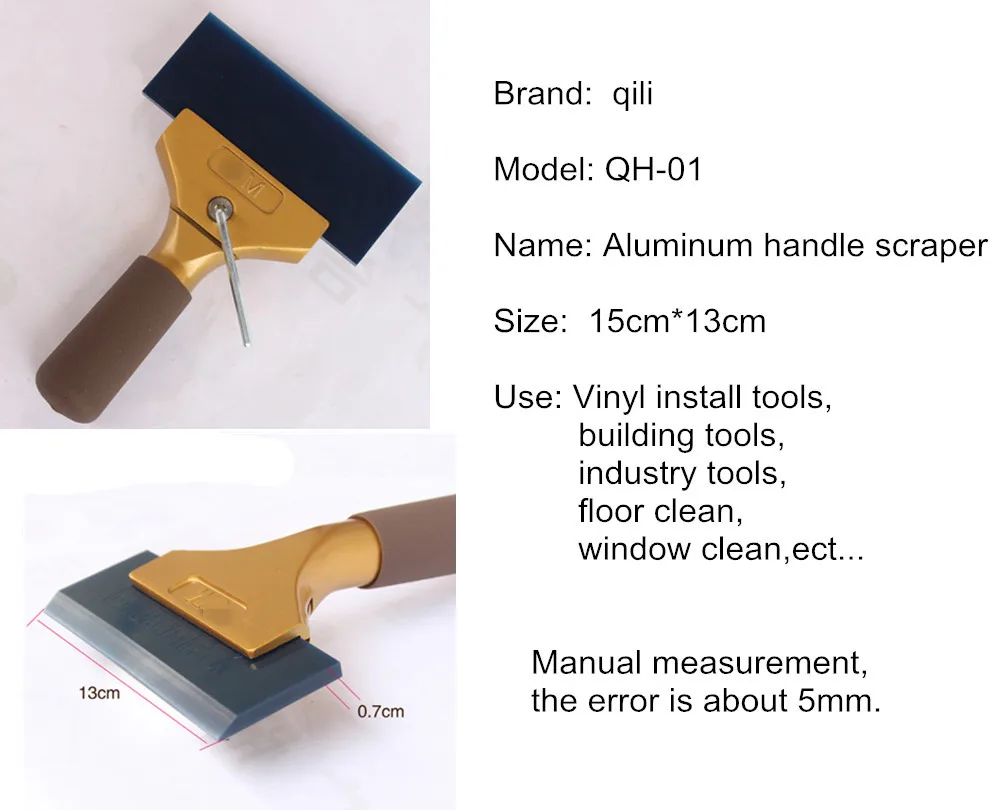 QH-01 Gold Aluminum Short Handle Scraper Power Squeegee Aluminum Handle Scraper With Blue Max Rubber Blades 2