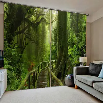 

Customized size Luxury green forest curtains Bedroom living room windproof thickening blackout curtains