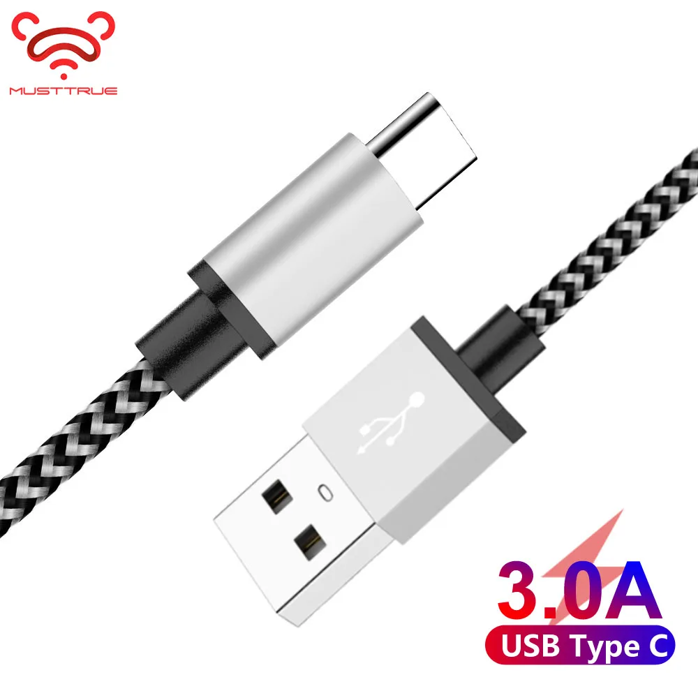 Зарядное устройство MUSTTRUE usb type C 3.0A с нейлоновой оплеткой для samsung a70 USB адаптер xiaomi