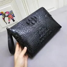 Business style Authentic Crocodile Head Skin Zipper Closure Men's Wristlets Bag Genuine Alligator Leather Male Clutch Card Purse