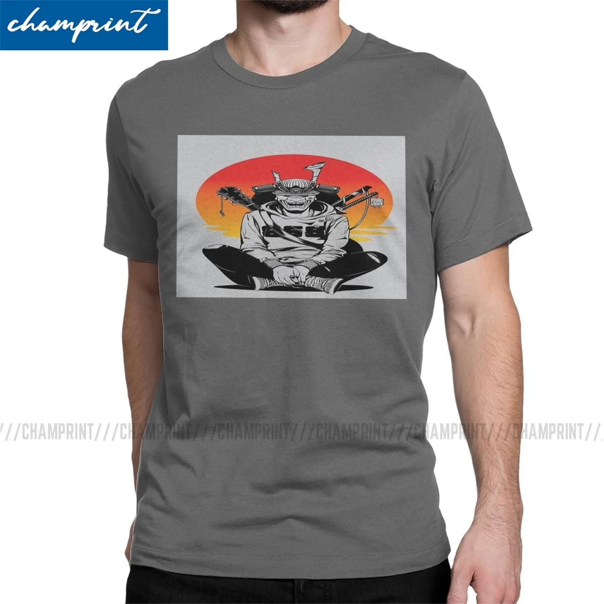 Мужские футболки маска самурая забавная хлопковая Футболка с гитарой рок-бас