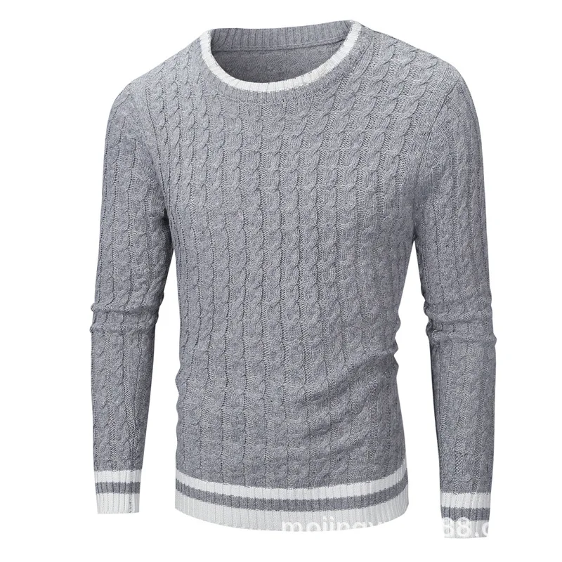 Men Wool Knitted Strip Sleeves Pullover Sweaters
