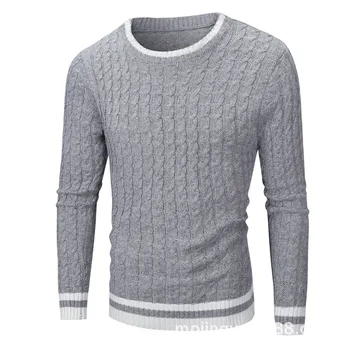 Men Wool Knitted Strip Sleeves Pullover Sweaters