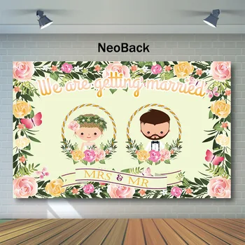 

NeoBack Cartoon Character Weeding Backdrop Custom name date Flowers Photography Background Wedding decor Banner Backdrops props