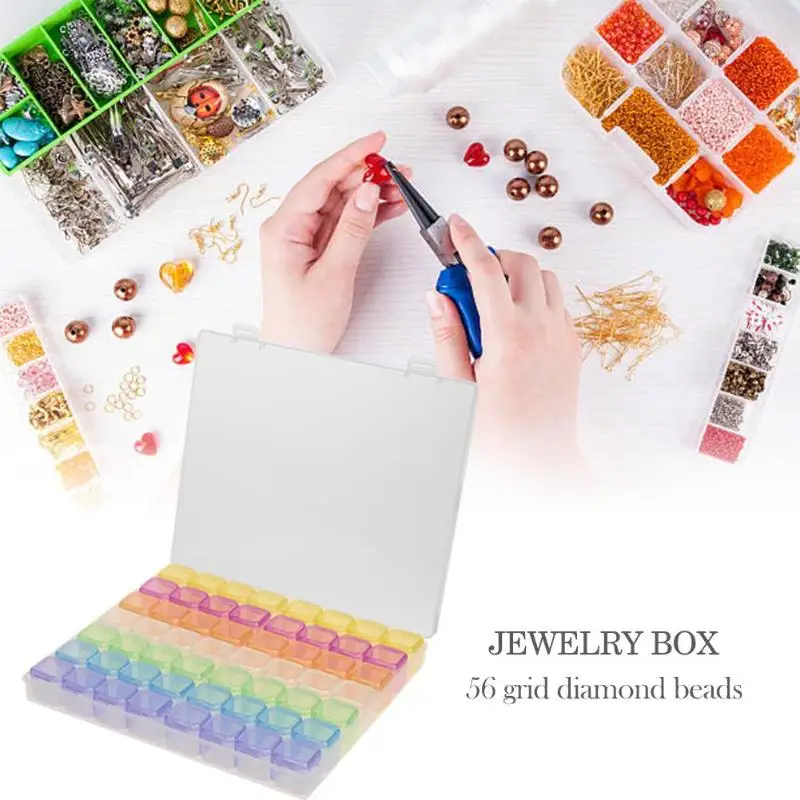 

56 Grids Plastic Storage Box Transparent Rectangle Case Organizer Boxes For Small Handmade Packing Jewelry Accessories