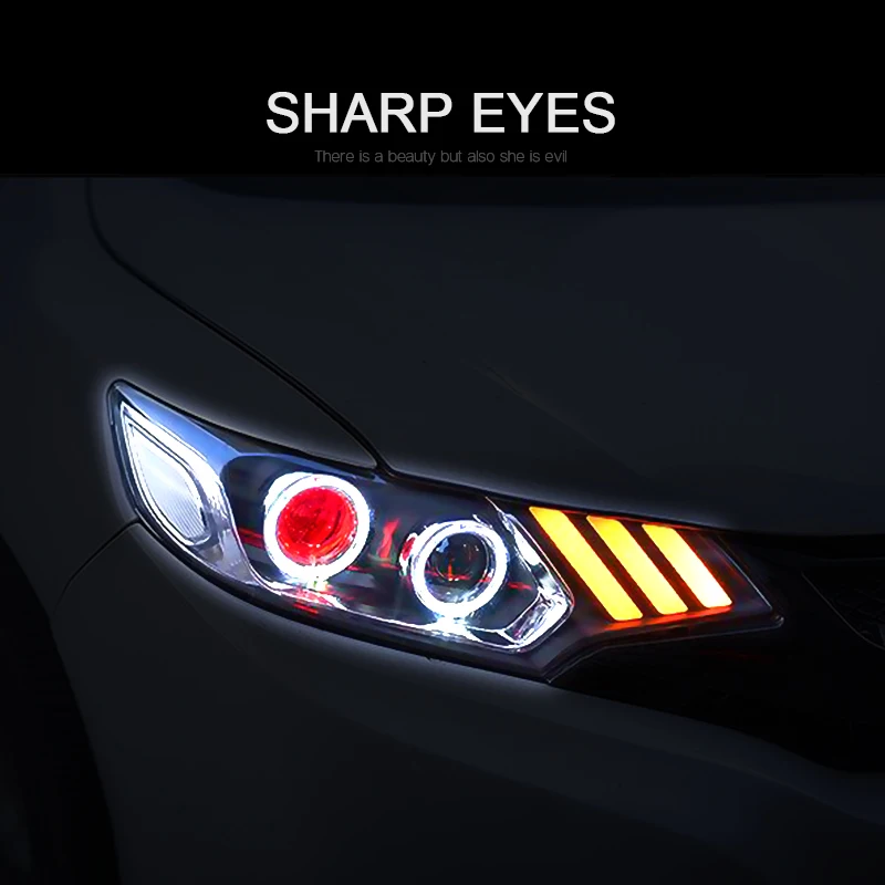 CNSUNNYLIGHT For Honda FitJAZZ 2014-2017 Car Headlights Assembly Case With LED Demon Eyes DRL Turn Signal Lights Projector Lens (8)