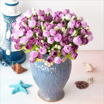 

Artificial Rose Flower Silk European Style Bouquet Fake Flowers Small Bud Roses Bract Simulation Wedding Home Party Decoration