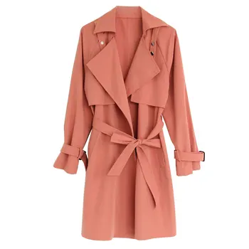 

women trench coat summer spring Korean loose with waist strap blet women's solid color khaki logn coat