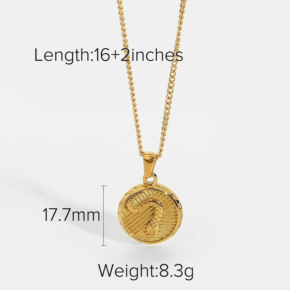 Fashion Gold Plated Snake Coin Pendant Necklace Medallion Necklaces For Women Stackable Stainless Steel Jewelry Accessories