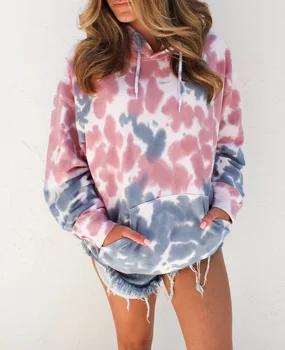 

UK Women Oversized Tie Dyeing Hoodie Sweatshirt Hooded Coat Pullover Jumper Loose Tops 2019 Fashion