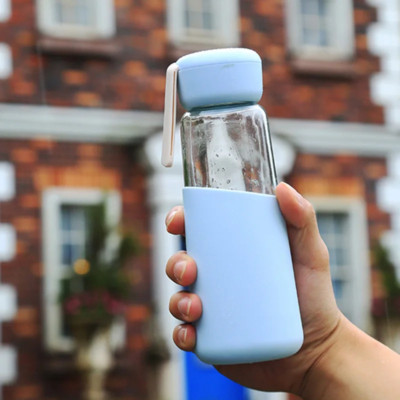 320ML 400ML Glass Water Bottle Drinking Bottle Candy Color Creative Handgrip Portable Travel Drinkware Juice My Water bottles