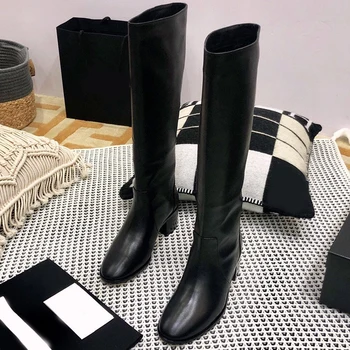 

Genuine Leather Long Boots Women Platform Ladies Luxury Boots Chunky Winter Brand Designer Shoes Boots