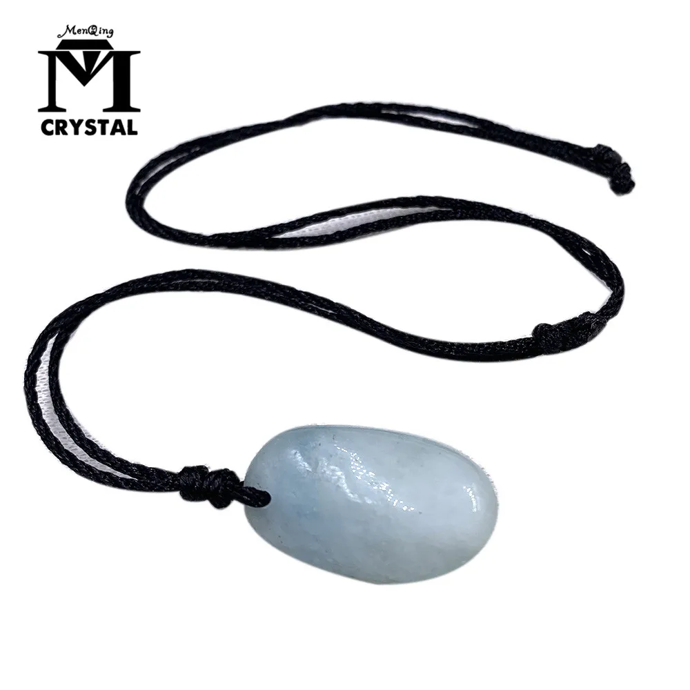 Natural Blue Ice Aquamarine Pendant Quartz stone Crystal Women Men love Raw Material Blue Gemstones Pendant Necklaces