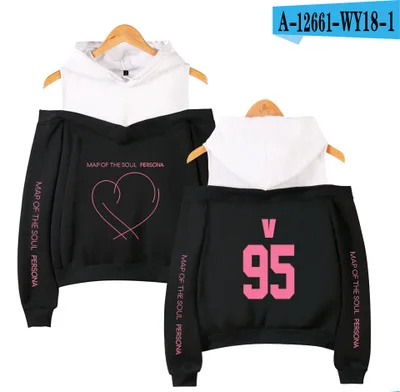 New Arrival Bangtan Boys Hoodies Fashion Casual Pertty Women's Off-shoulder Sweatshirt Bangtan Boys Pullover Hoodie - Цвет: black