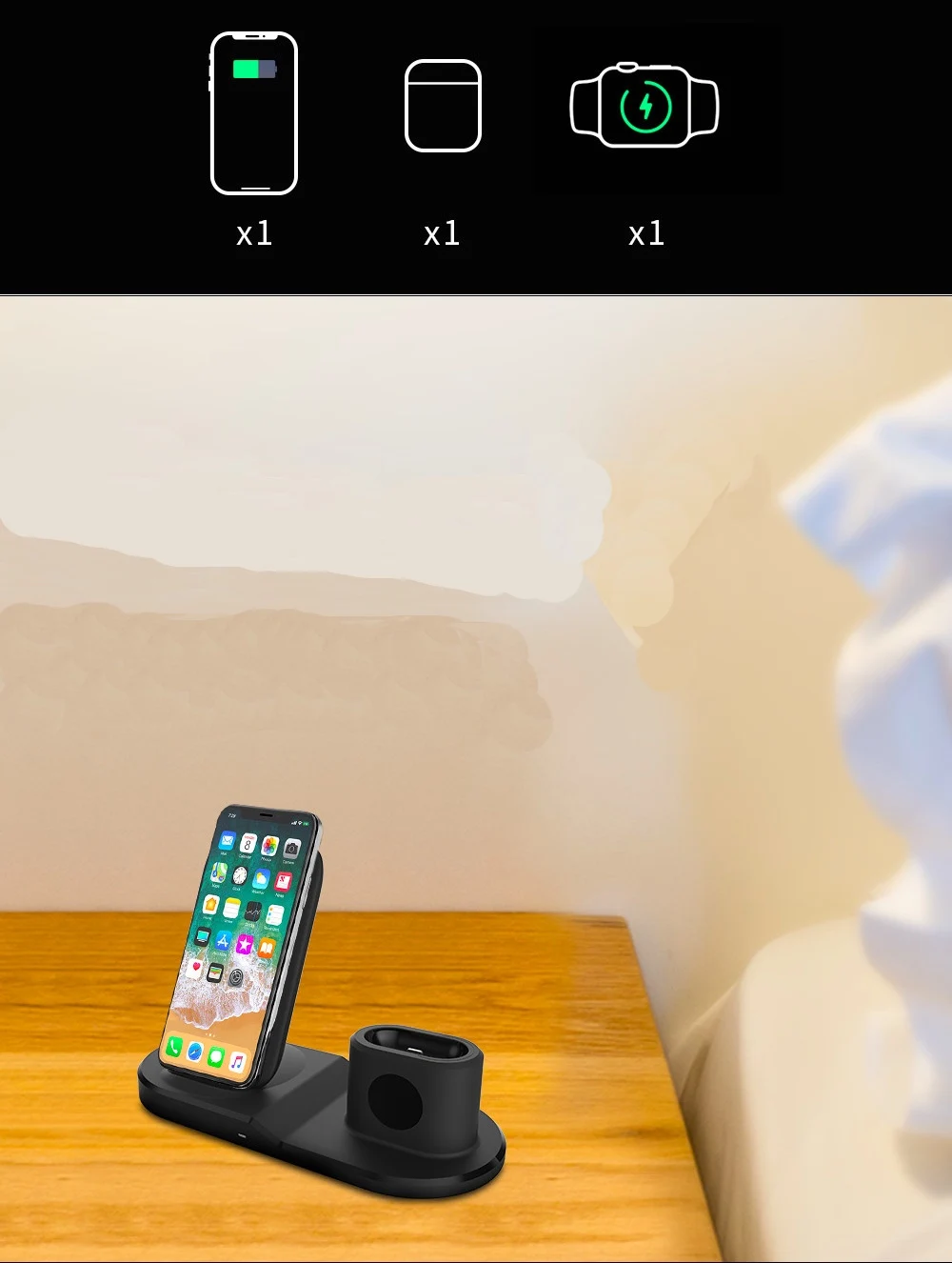 3 в 1 телефон Быстрая зарядка коврик для iPhone X XR Xs Smasung Plus переносное Беспроводное зарядное устройство для Apple Watch 4 3 2 1 для Airpods1 2