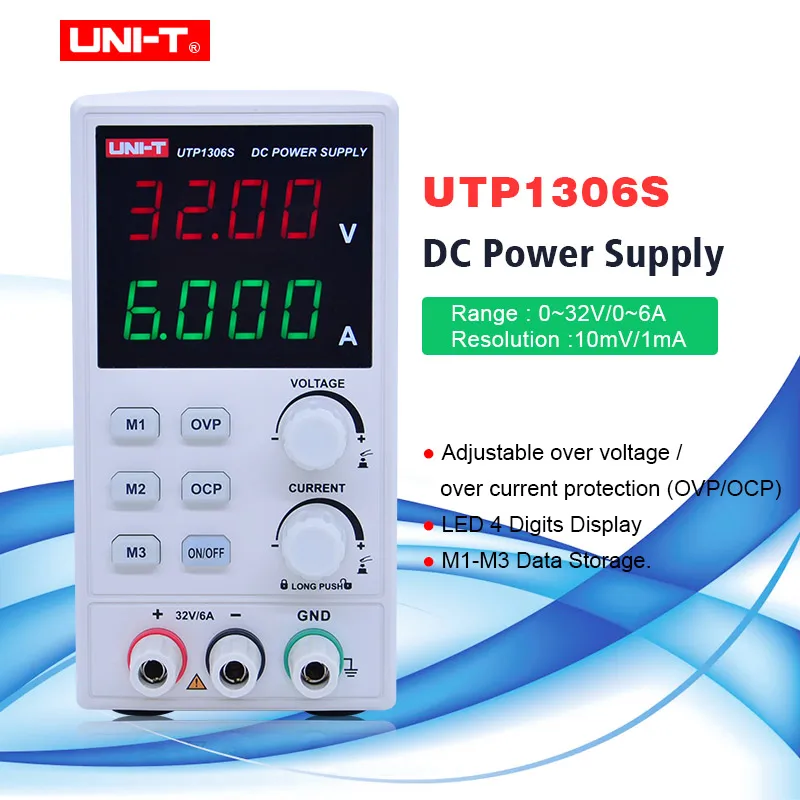 UNI T UTP1306S мини источник питания постоянного тока с 4 значным дисплеем светодиодный
