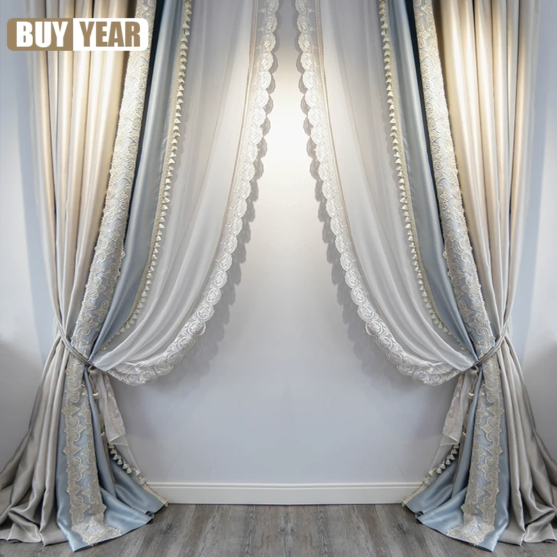 French Luxury Curtains for Living Room High-end Atmospheric Bedroom Bay Window Silk Pattern High-precision Lace Gauze Curtain | Дом и сад