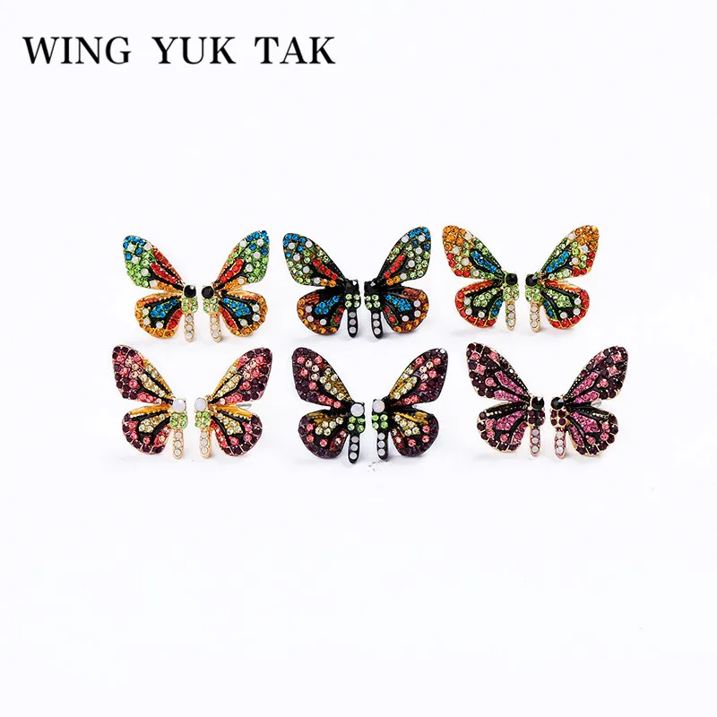 Крыло ЮК tak, украшенные разноцветными кристаллами бабочка, серьги со шпилькой, для Для женщин моды в богемном стиле подвесные Серьги Brincos Vintage ювелирные изделия