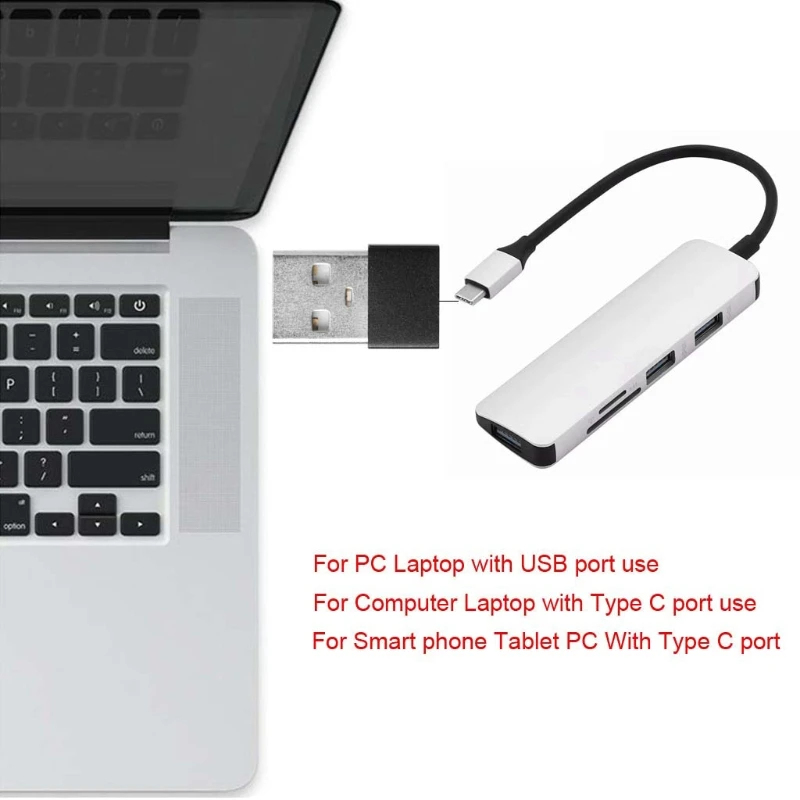 USB+ type C 5в1 концентратор адаптер 3 USB 3,0 SD/TF кардридер для Macbook PC S9 Xiaomi