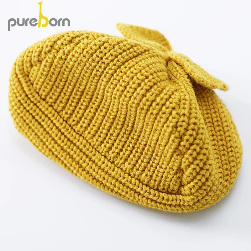 Pureborn вязаный берет для мальчиков и девочек шапки карамельного цвета с бабочкой кепки аксессуары для новорожденных бутик подарок на весну и зиму