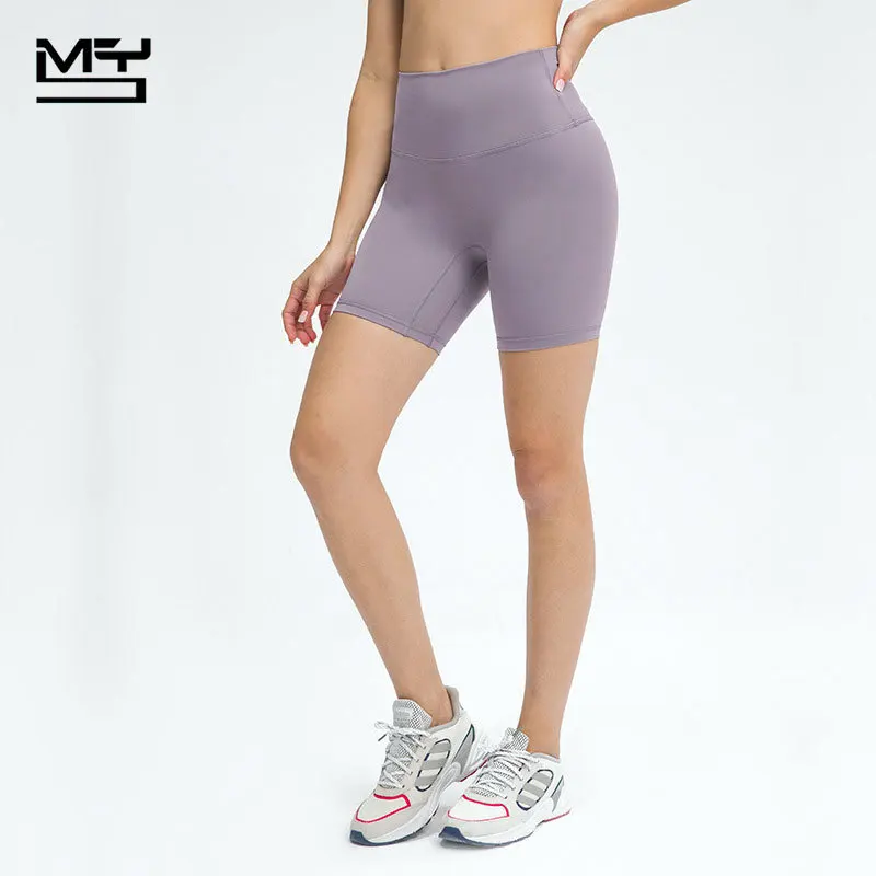 

MYS 2021 Women Sports Short High Waist Pocket Naked Feel NO Front Seam Running Fitness Yoga Pantalones GYM Workout Biker Jogger