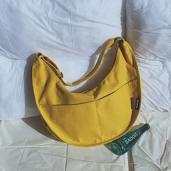 

Bag female new ins large capacity canvas bag literary college students class messenger bag dumplings package