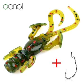 

DONQL Soft Baits 10pcs/lot Larva Silicone Fishing Lure + 5pcs Offset Crank Hooks Worm Easy Shiner Swimbait Fishing Tackle Set