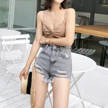 

Broken denim shorts women loose 2020 summer new wave ins super high waist was thin a word tassel wide leg pants